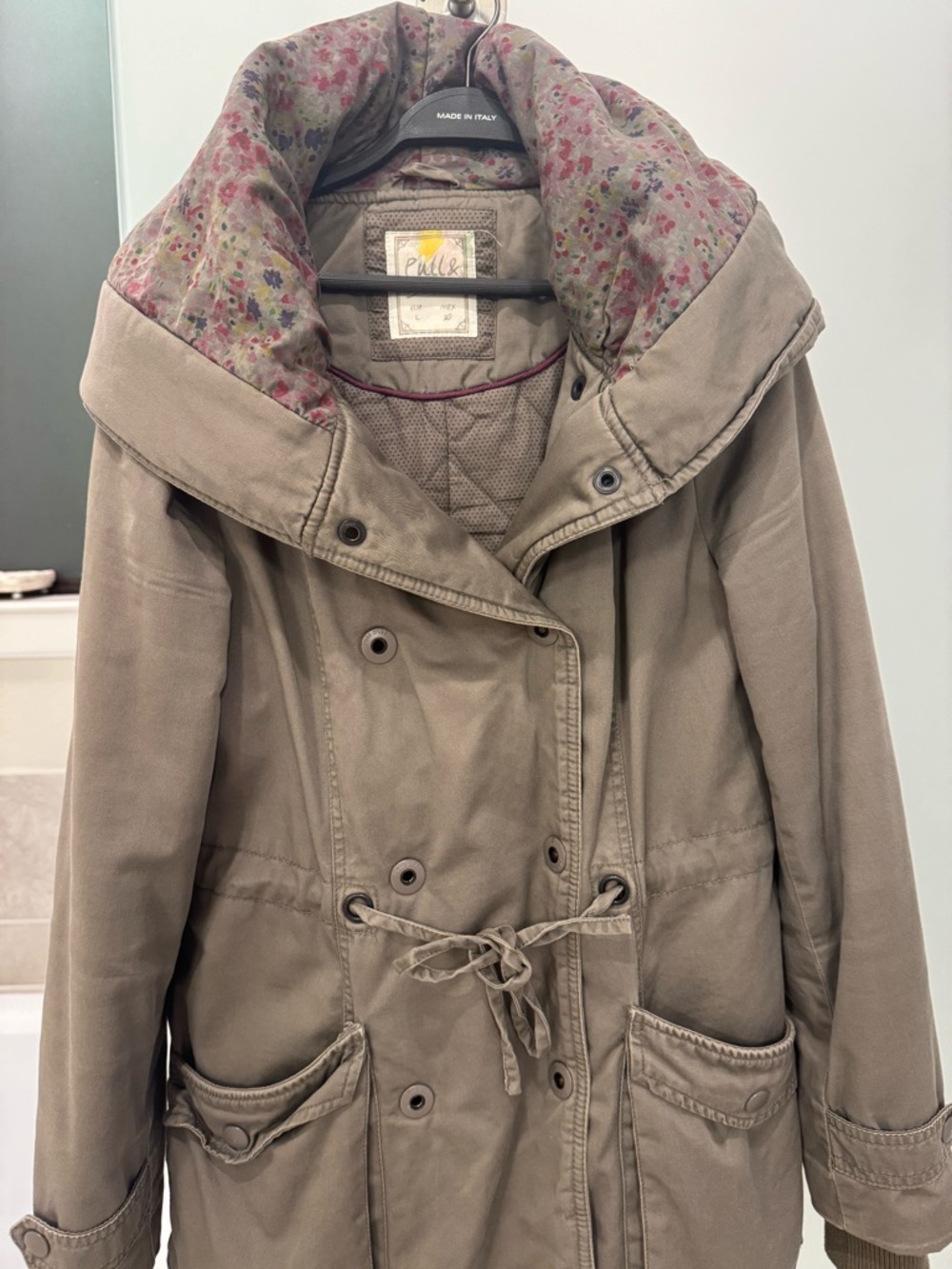 Pull&Bear Taupe Trench Coat with Floral Hood Lining